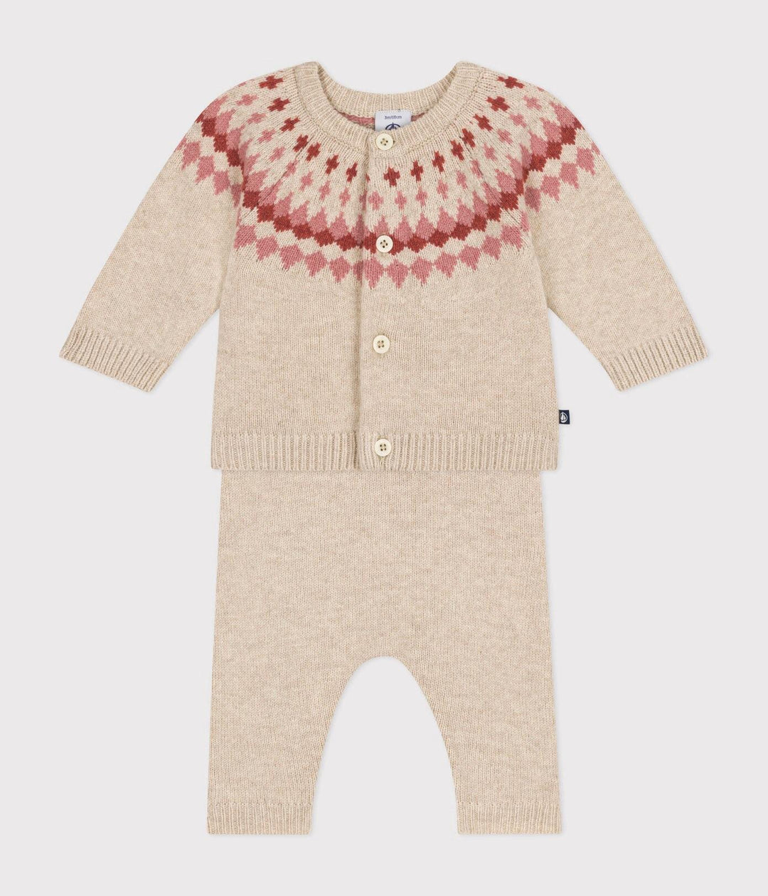 Set 2 pezzi in maglia beige motivo rosa A0AZJ 02 PETIT BATEAU 
