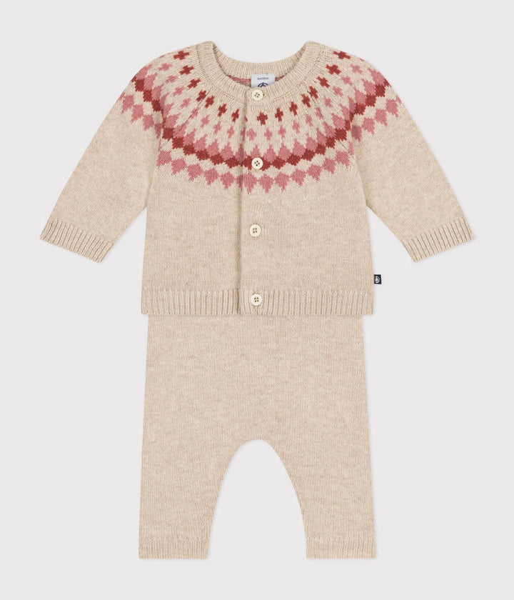 Set 2 pezzi in maglia beige motivo rosa A0AZJ 02 PETIT BATEAU 
