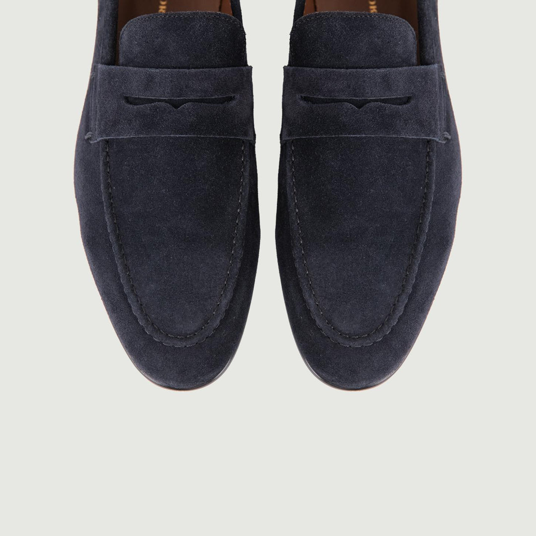 MOCASSINO CON PENNY SCAMOSCIATO BLU 161728VI BLUE DEEP ANDREA MORANDO 