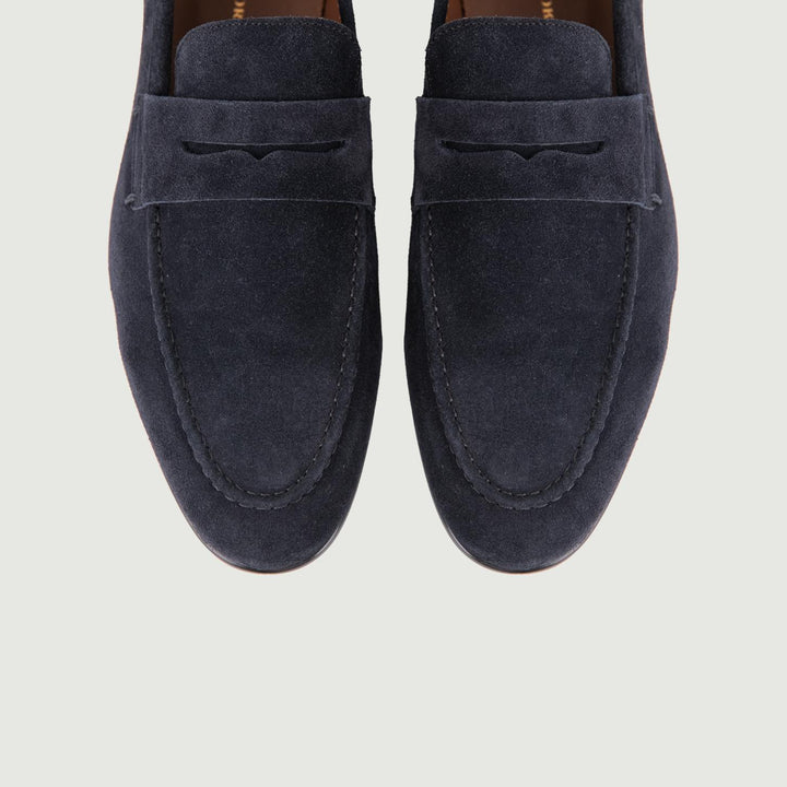 MOCASSINO CON PENNY SCAMOSCIATO BLU 161728VI BLUE DEEP ANDREA MORANDO 