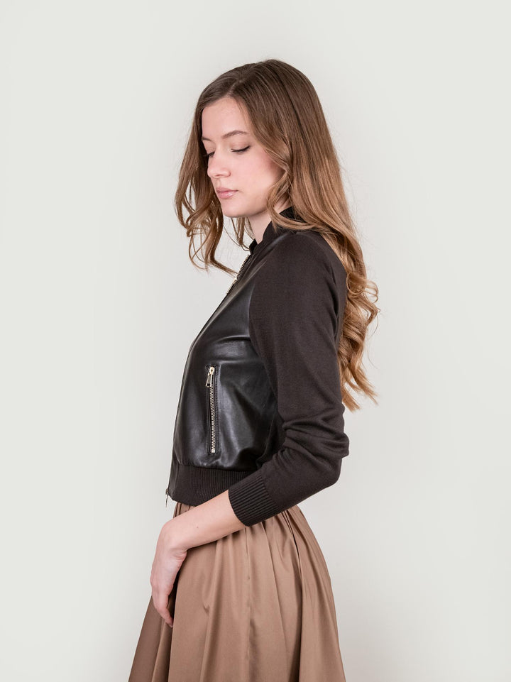 GIUBBOTTO IN PELLE E MAGLIA MARRONE VANIGLIA 06 JACK LEATHER 