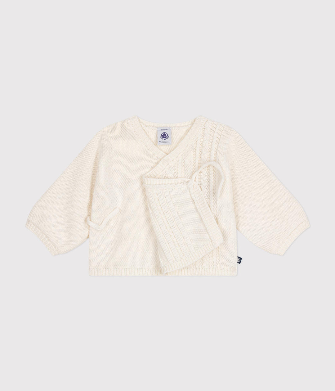 Cardigan con trecce in lana e cotone crema A0AXY 01 PETIT BATEAU 