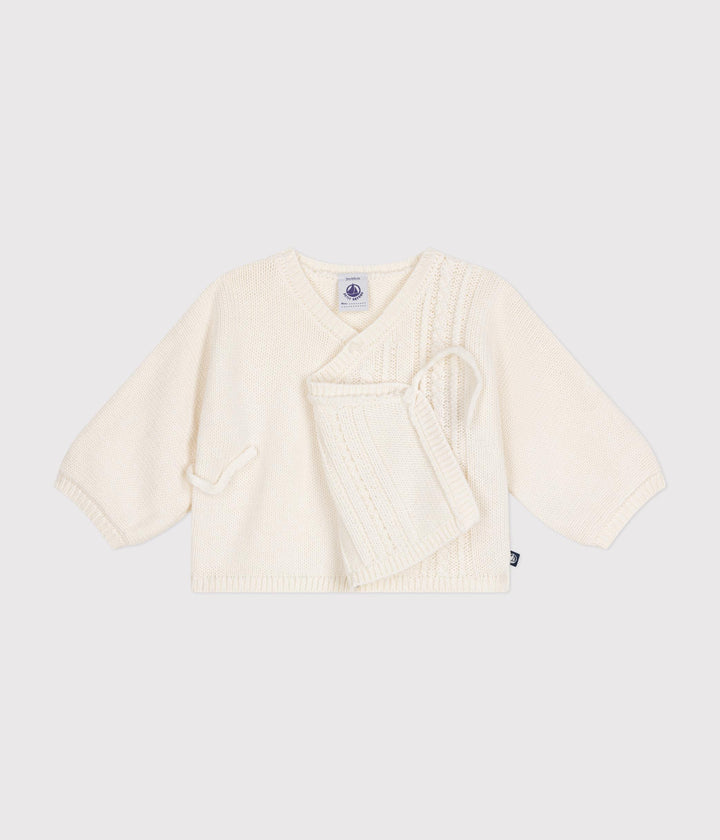 Cardigan con trecce in lana e cotone crema A0AXY 01 PETIT BATEAU 