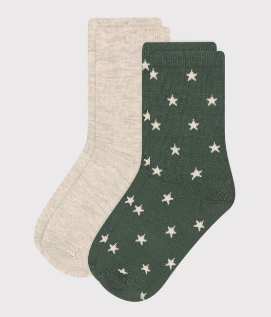 2 paia di calzini bianco e verde a stelle in cotone A0B4E 01 PETIT BATEAU 
