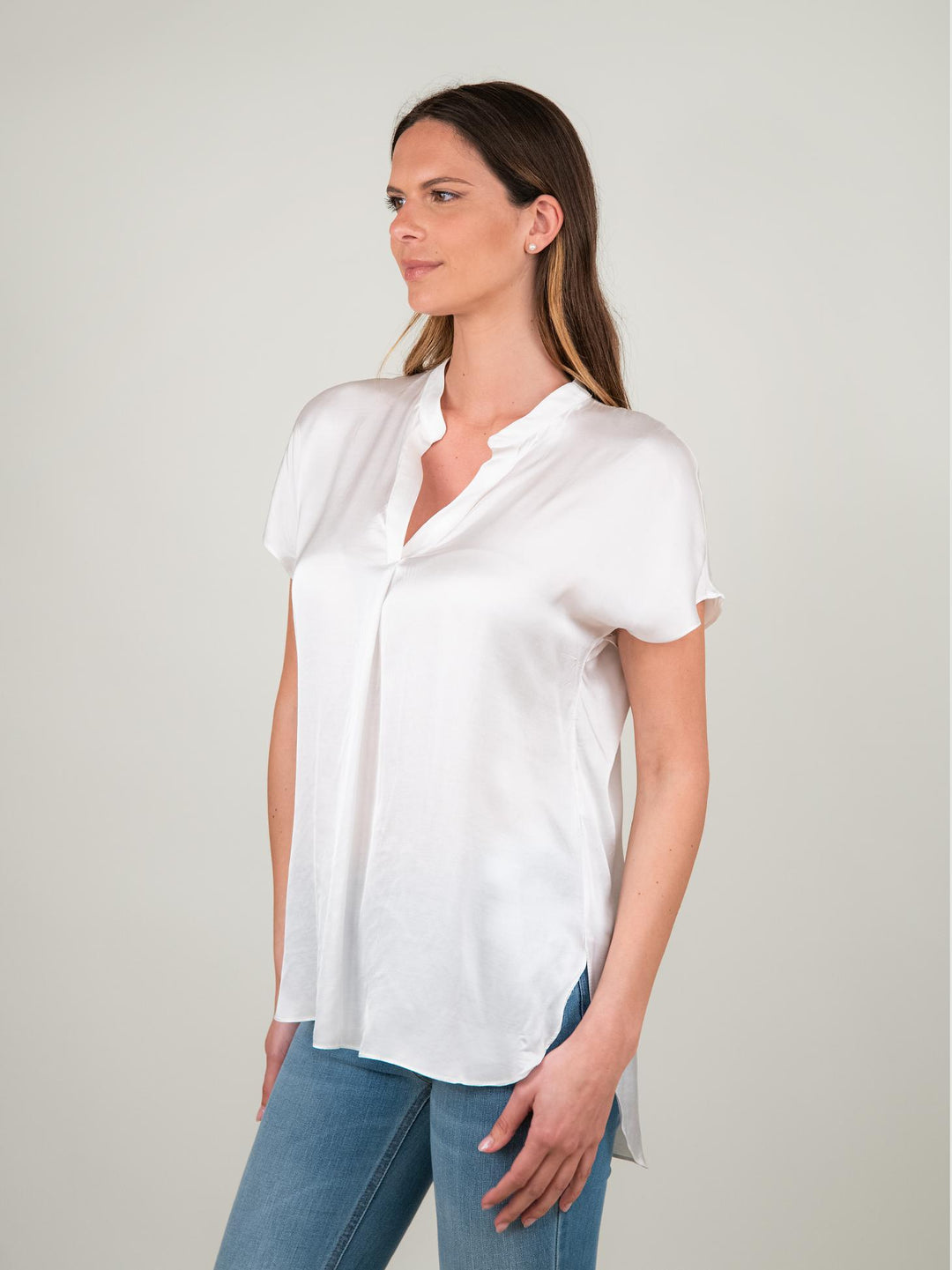 BLUSA A MANICA CORTA IN RASO BIANCA M9237 BIANC ANDREA MORANDO 