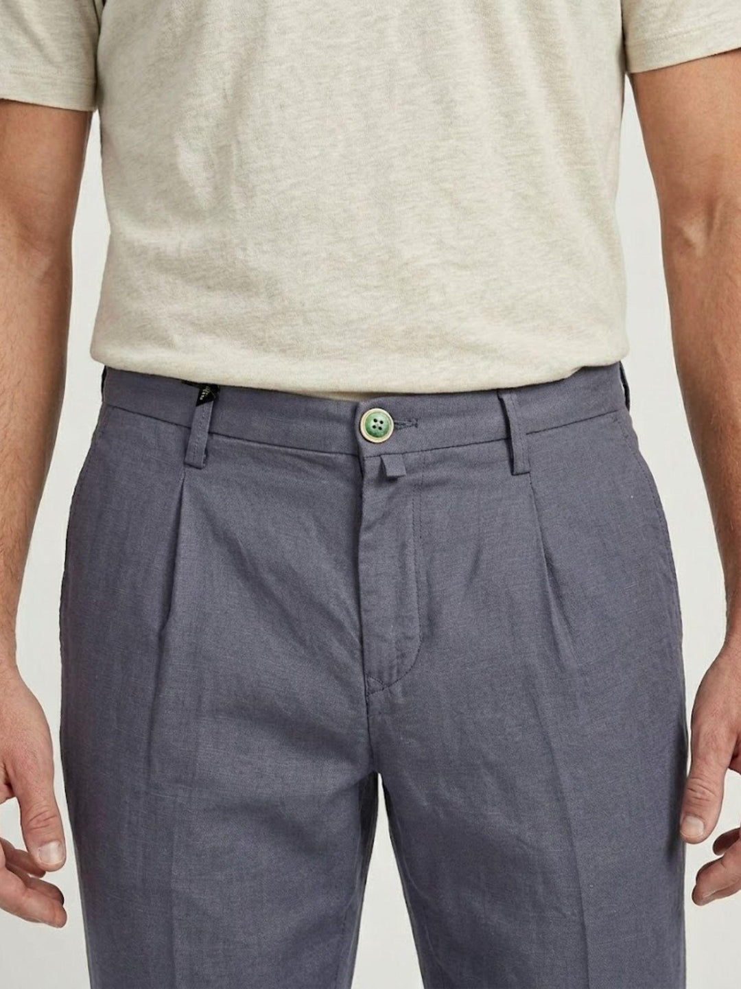 Pantalone chino in lino e cotone blu acciaio P-TONY 121 ANDREA MORANDO 