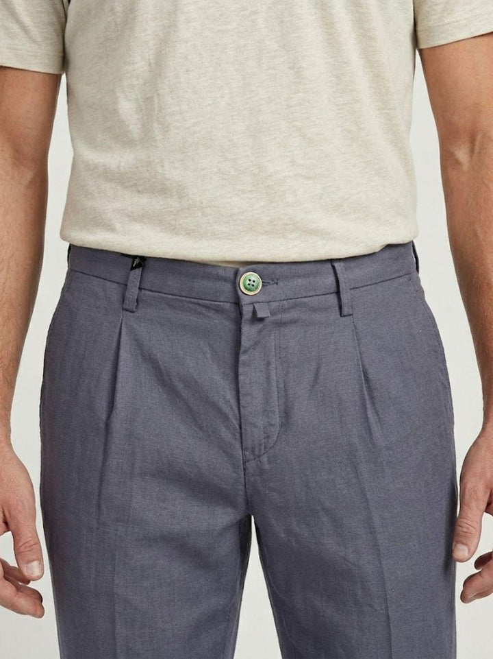 Pantalone chino in lino e cotone blu acciaio P-TONY 121 ANDREA MORANDO 