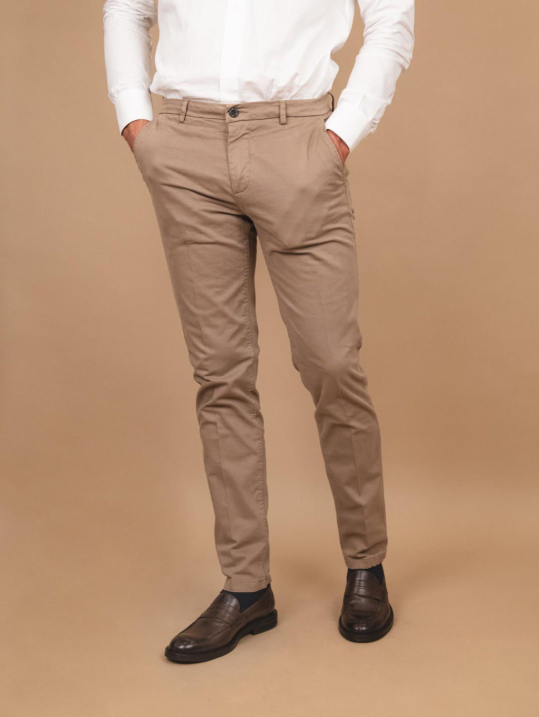 PANTALONE IN COTONE TORTORA CON TASCA A FILO T500/STR 734 NOLAB 