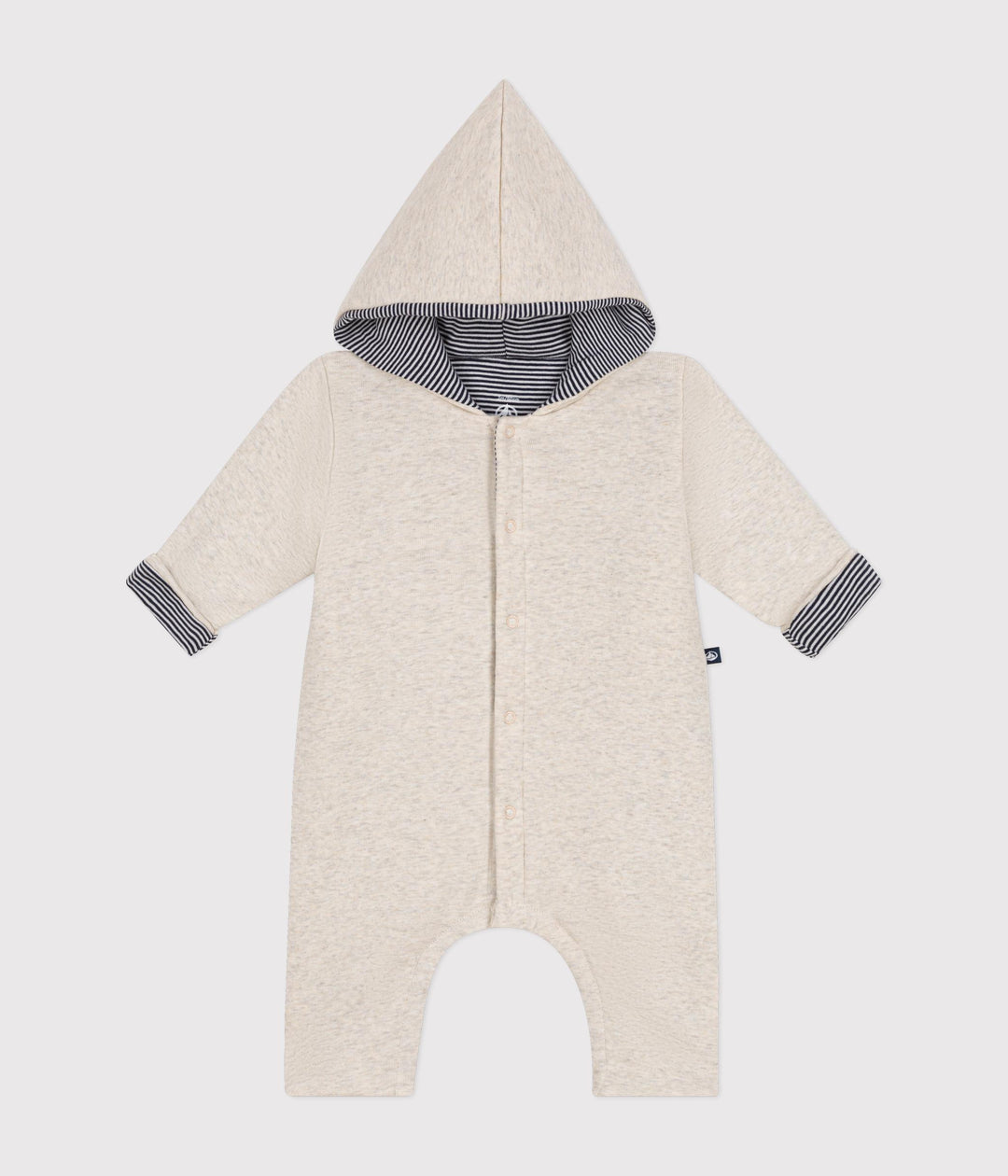 Tutina beige lunga imbottita con cappuccio in cotone neonato A0BMV 01 PETIT BATEAU 