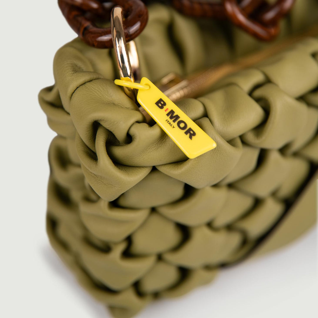 BORSA IN PELLE INTRECCIATA PISTACCHIO  "CURLY" CURLYNEW IRIDE BIMOR 