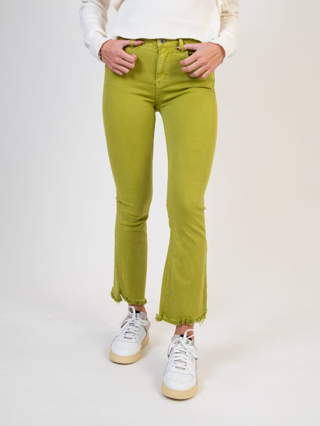 Pantalone cinque tasche sfrangiato verde acido - Pantalone - Andrea Morando Boutique - 2014007007328