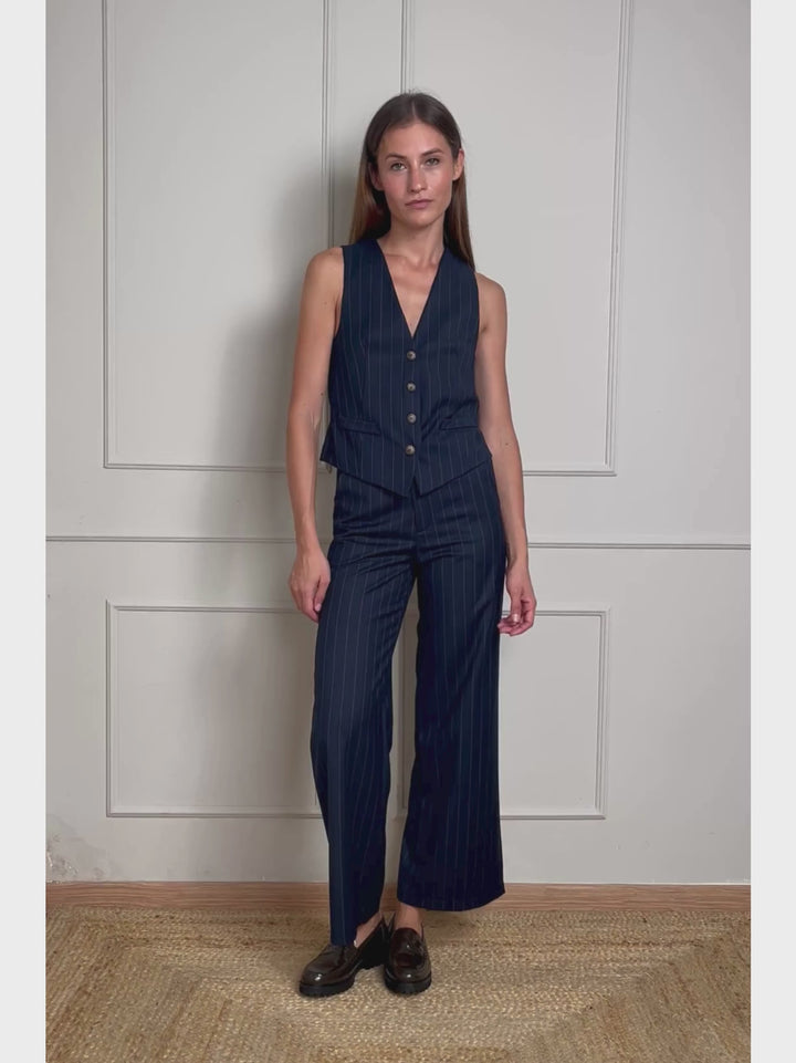 PANTALONI A PALAZZO GESSATO BLU