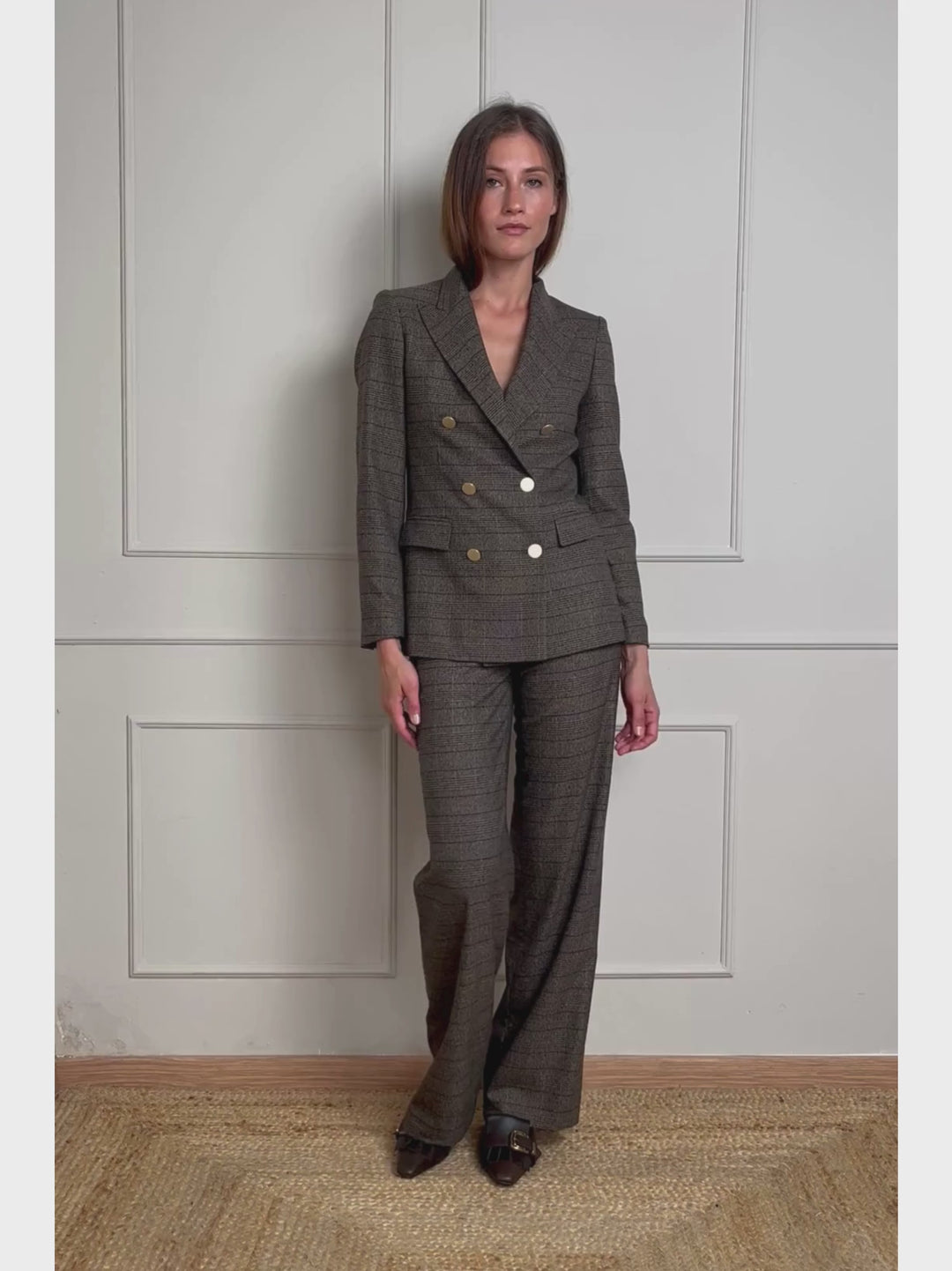 PANTALONE A PALAZZO FANTASIA CHECK TESTA MORO