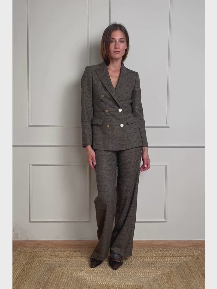 PANTALONE A PALAZZO FANTASIA CHECK TESTA MORO