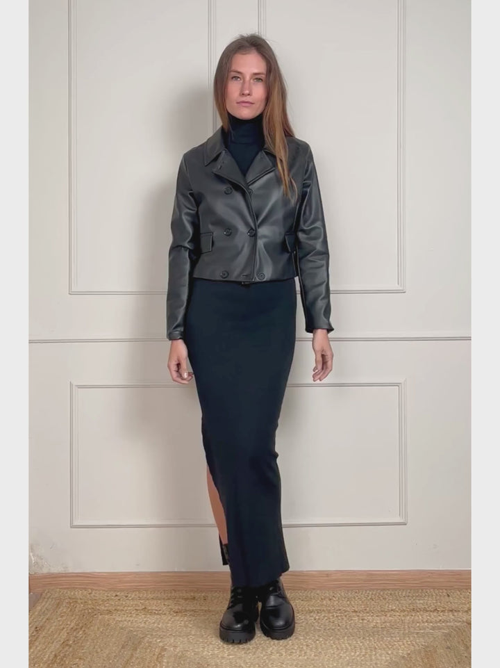 GIACCA CROPPED DOPPIOPETTO IN ECOPELLE NERA