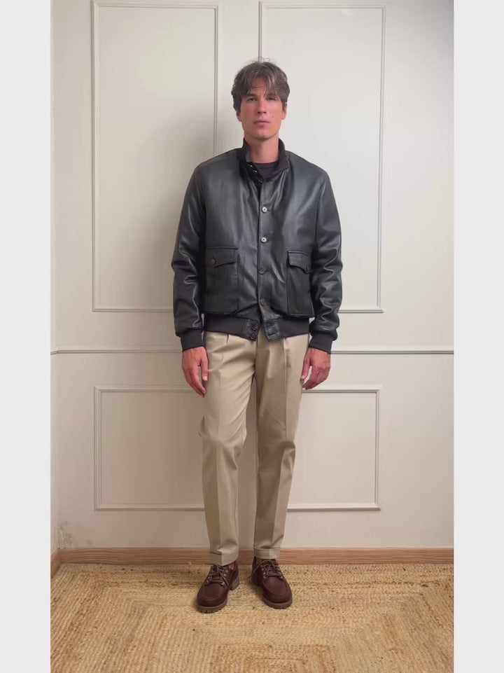 GIUBBOTTO IN PELLE TESTA MORO