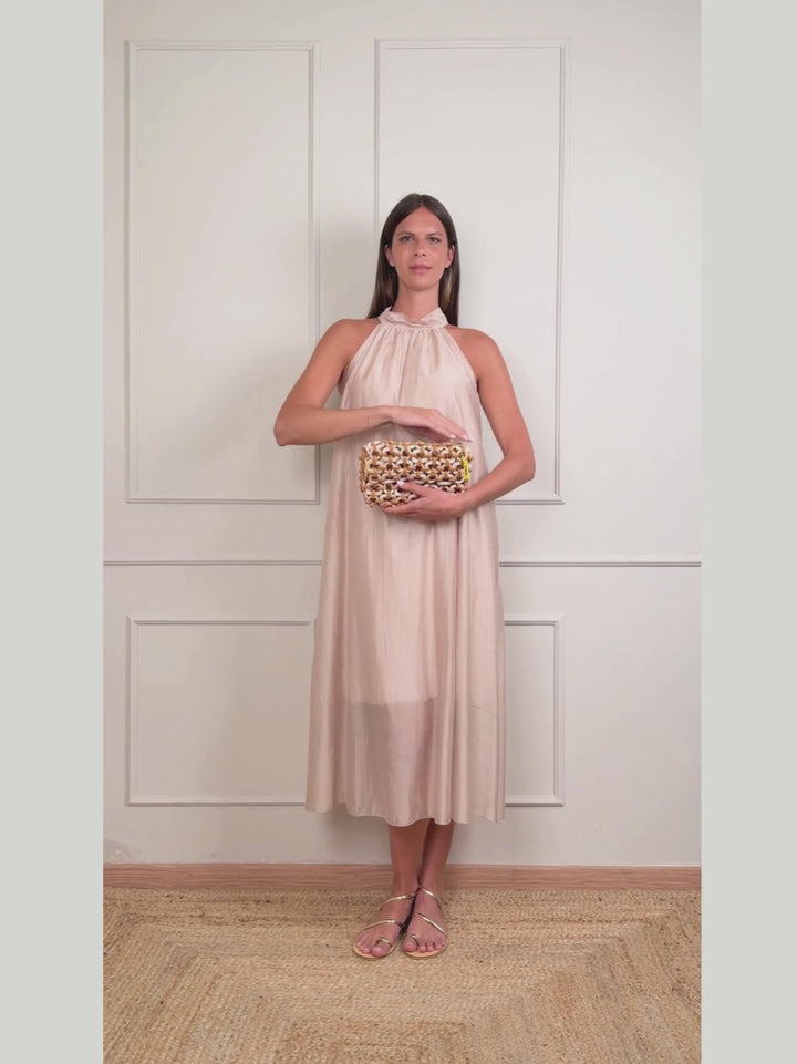 ABITO LUNGO CON SCOLLO HALTER BEIGE