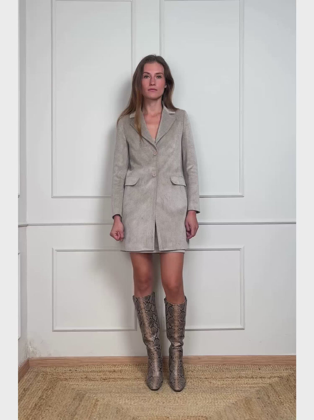 CAPPOTTO MONOPETTO IN VELLUTO A COSTE BEIGE