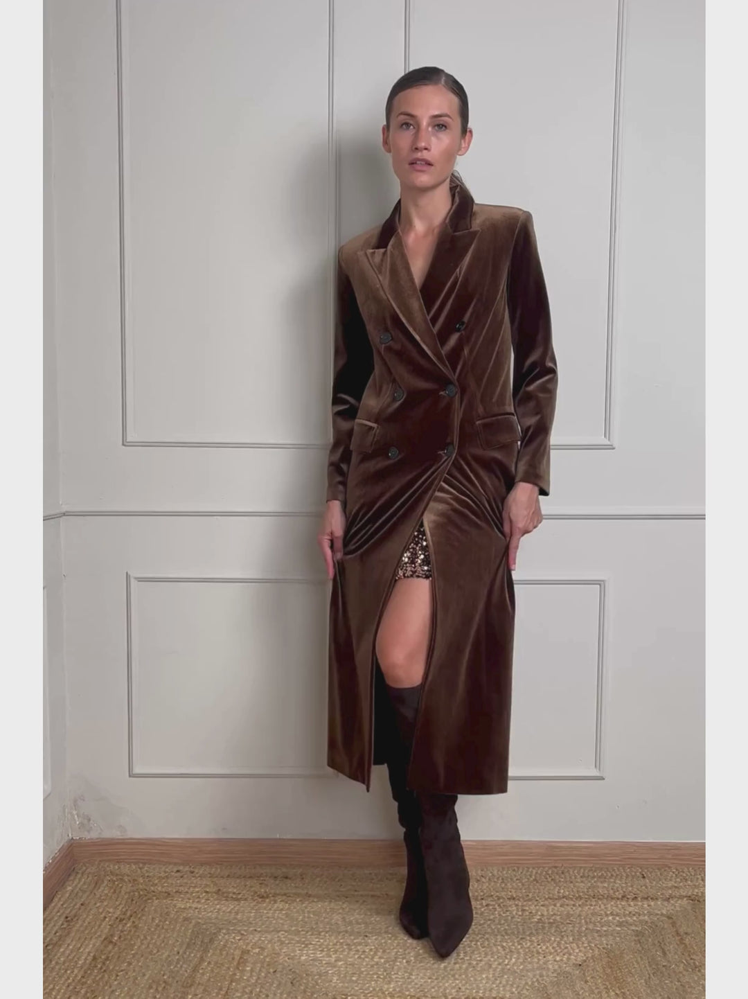 SPOLVERINO DOPPIOPETTO IN VELLUTO CAFFÈ