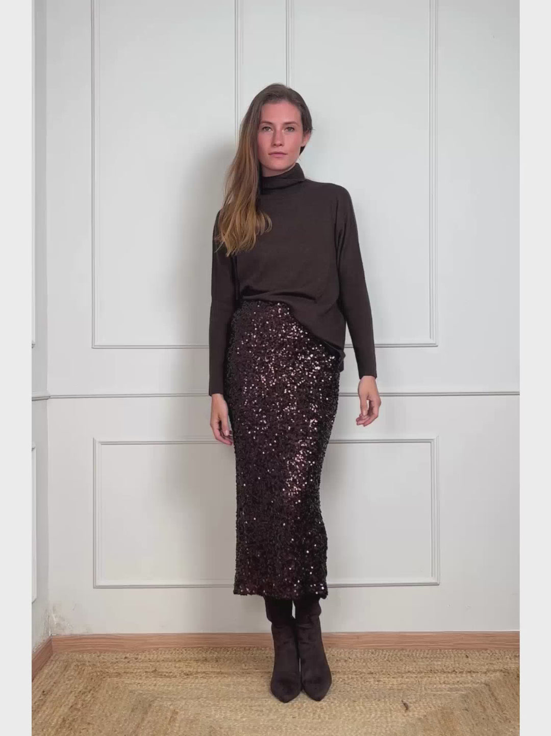 LONGUETTE CON PAILLETTES MARRONE