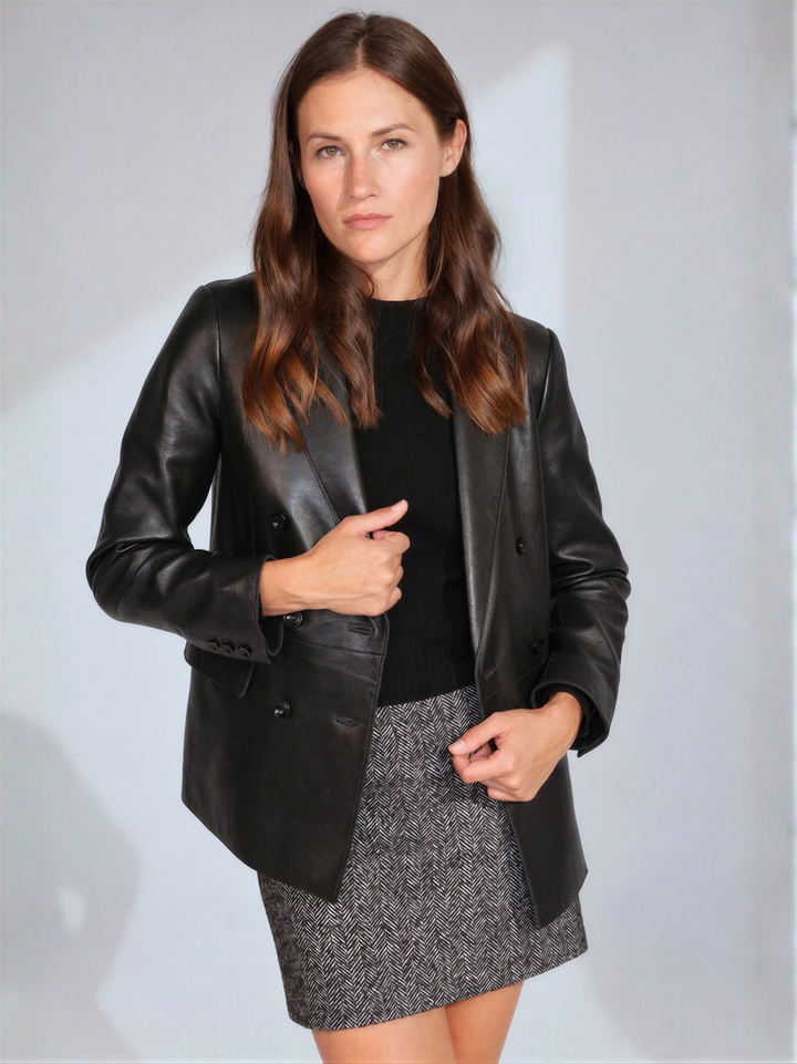 Blazer Tiaki doppiopetto in pelle nera