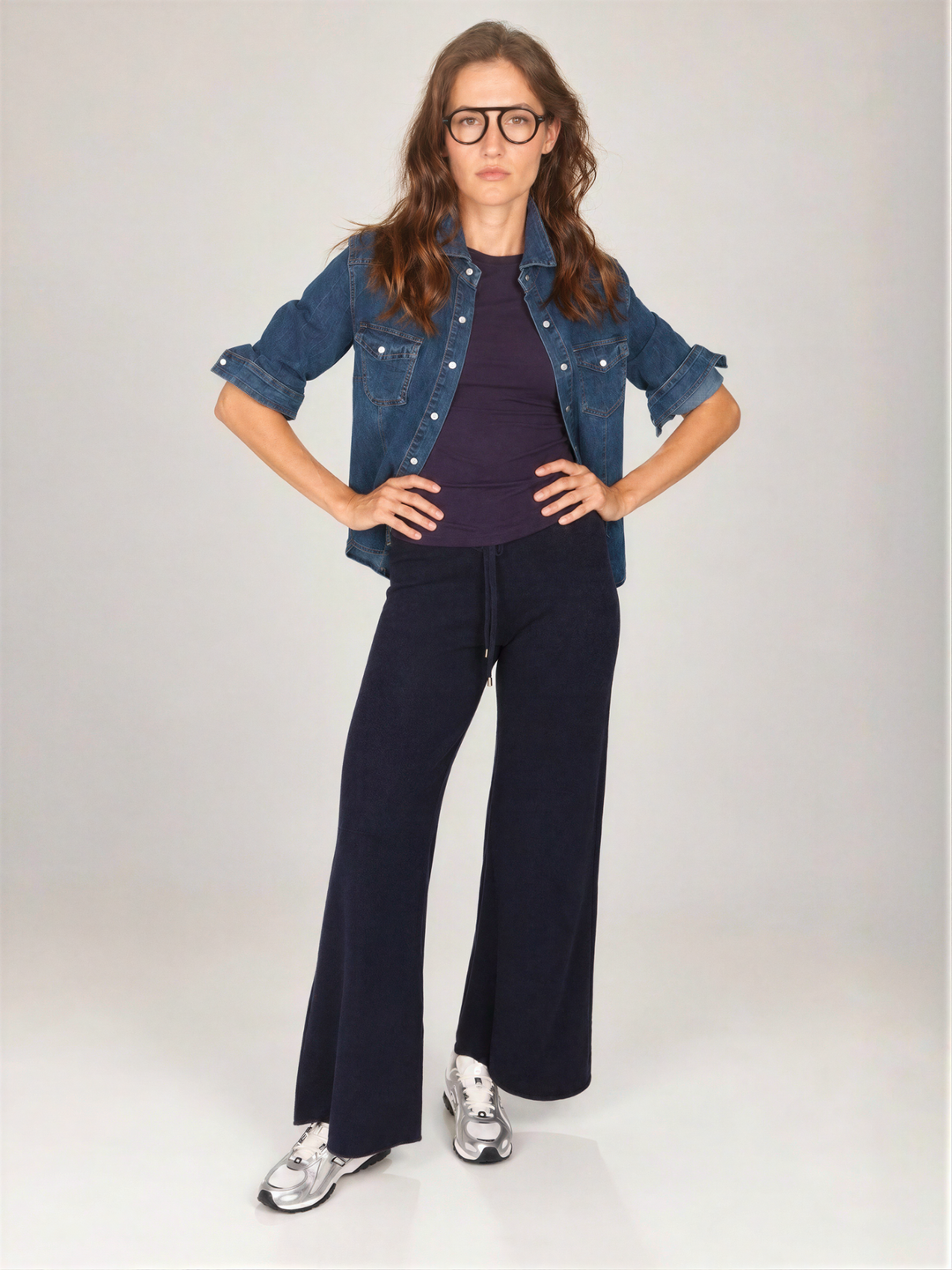 T-shirt girocollo in cotone blu