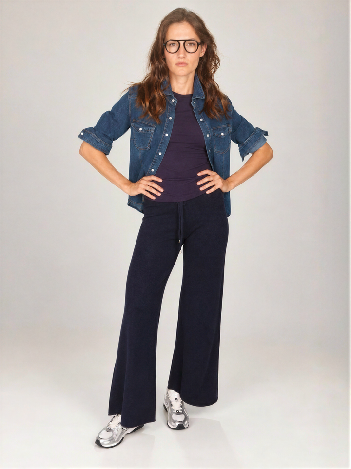 T-shirt girocollo in cotone blu