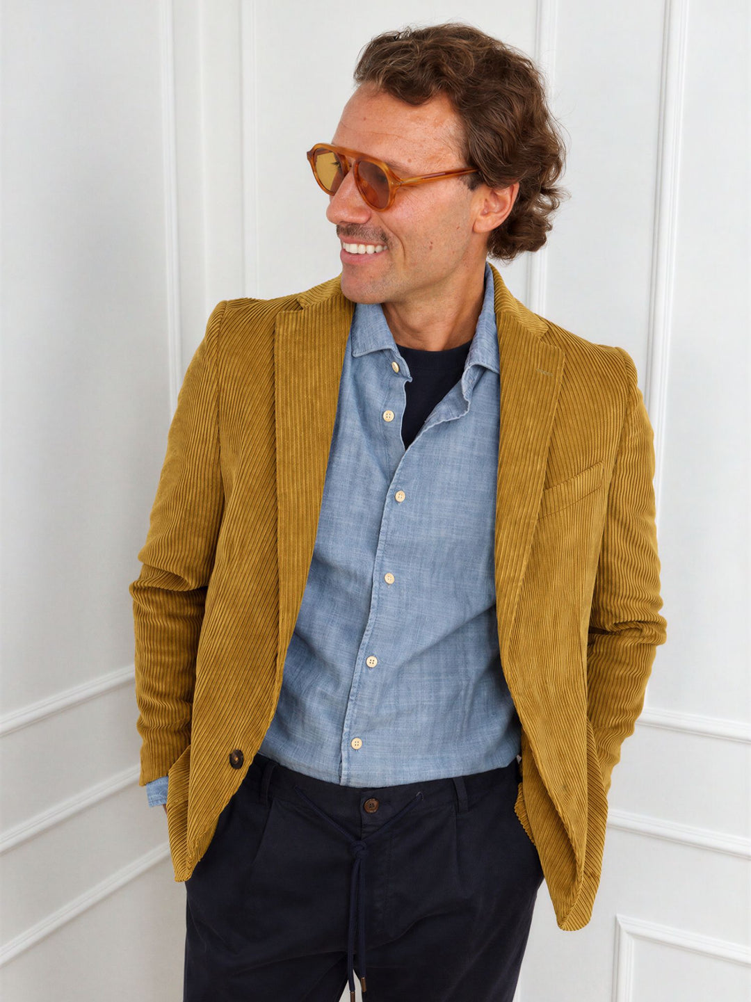 Blazer in velluto a coste senape