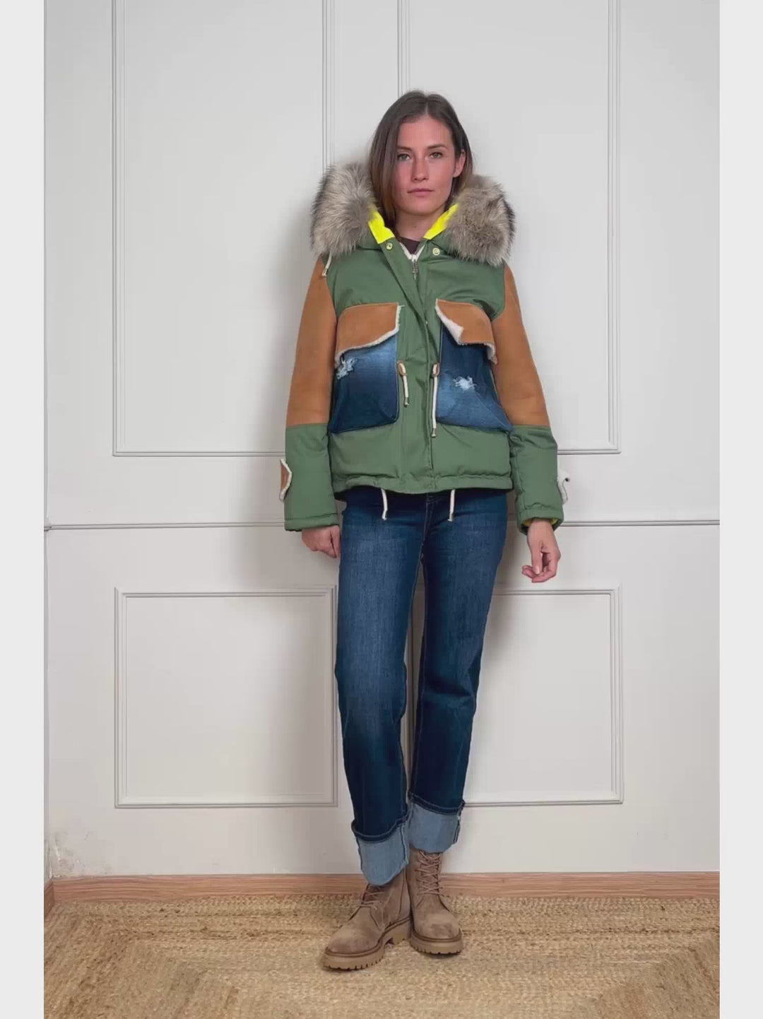 PARKA IN MONTONE PATCHWORK