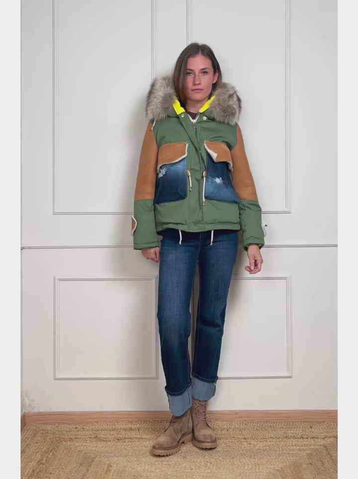 PARKA IN MONTONE PATCHWORK