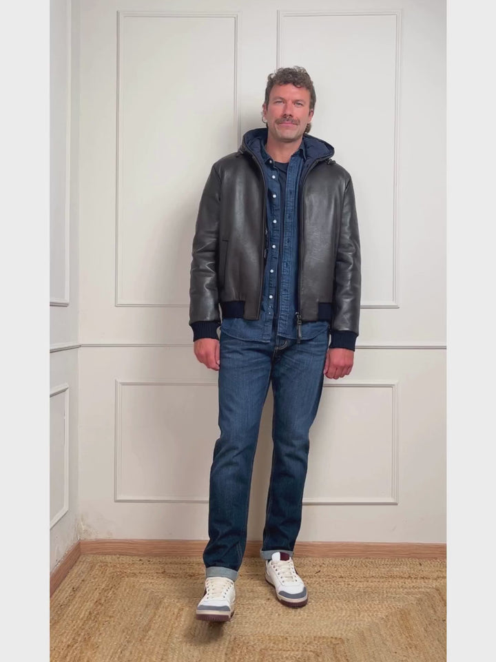GIUBBOTTO IMBOTTITO JONAH CON CAPPUCCIO IN PELLE MARRONE