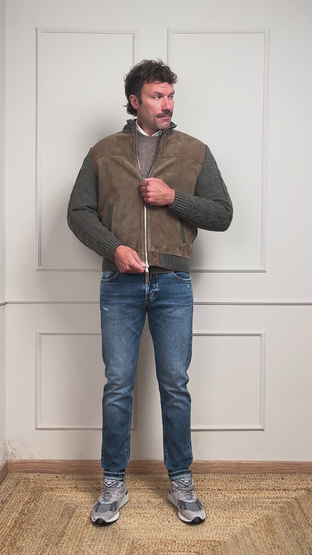 GIUBBOTTO THAMES KNIT IN CAMOSCIO E MAGLIA BEIGE VERDE