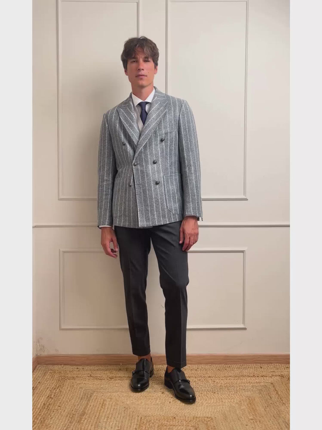 BLAZER DOPPIOPETTO MISTO LANA GESSATO GRIGIO