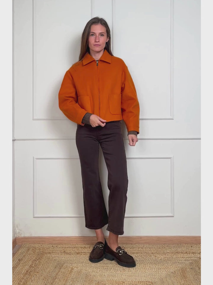 GIACCA CROPPED IN MISTO LANA ARANCIO