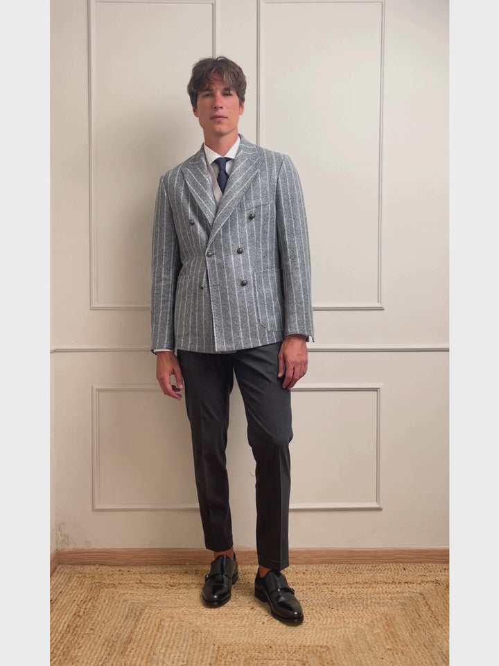 BLAZER DOPPIOPETTO MISTO LANA GESSATO GRIGIO