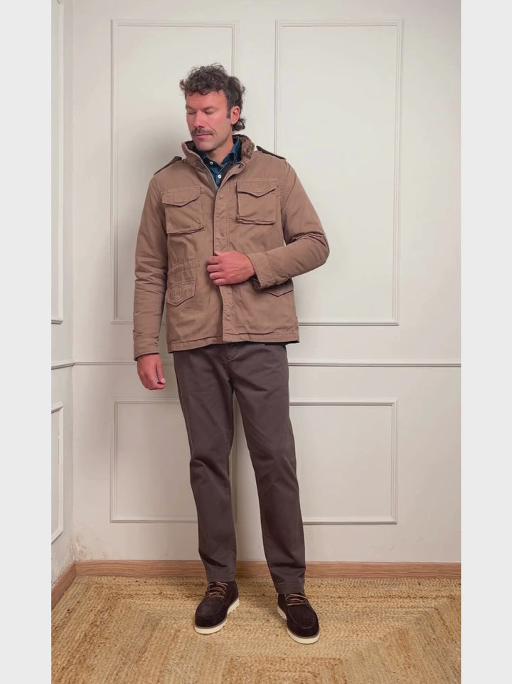 FIELD JACKET IN COTONE CON IMBOTTITURA SEPARABILE TORTORA